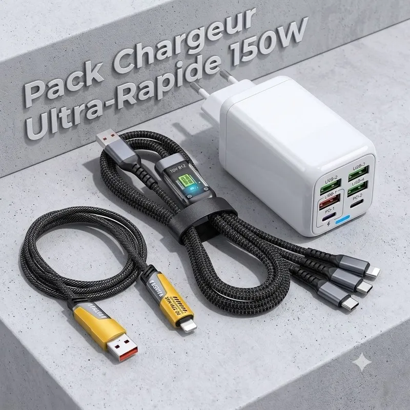  chargeur 150W + 2 CABLE USB يسمح بالتجريب